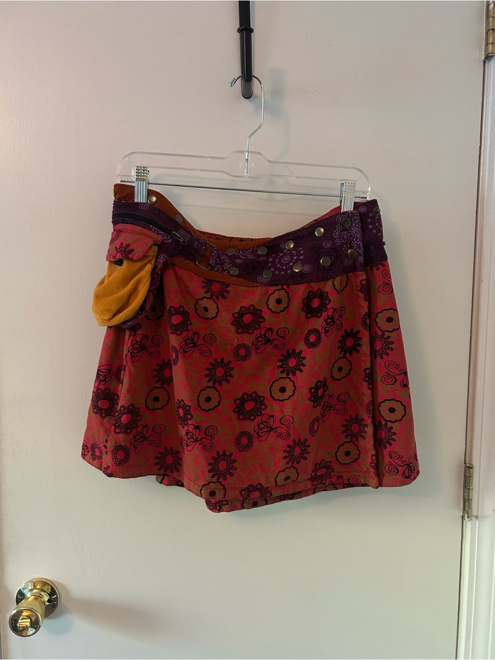 Jayli Patchwork Wrap Skirt Y2K Boho Festival Utility Pocket Adjustable